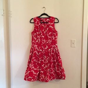 Talbots Red Floral Fit and Flare Dress